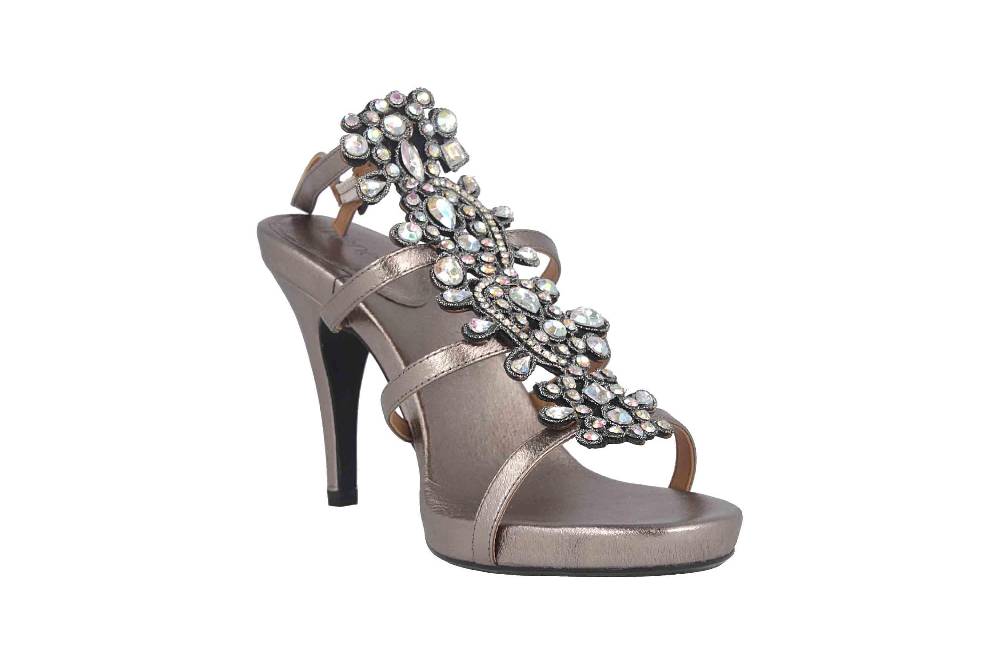 J.Reneé Metallic Nappa/Rhinestones Sandaletten in Übergrößen Taupe Evadine Taupe Metallic große Damenschuhe 50% Rabatt für begrenzte Zeit