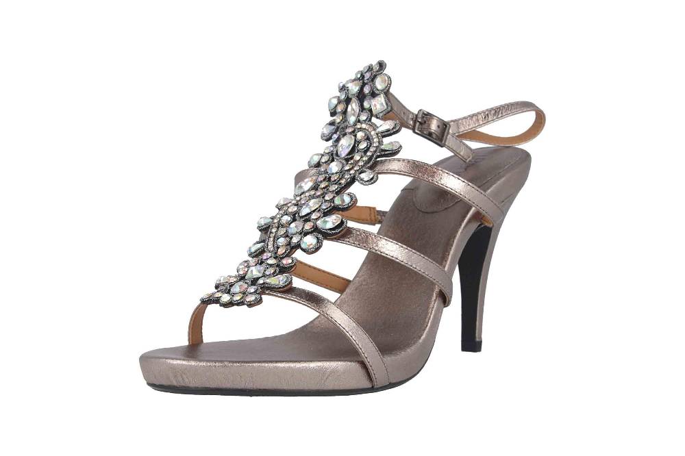 J.Reneé Metallic Nappa/Rhinestones Sandaletten in Übergrößen Taupe Evadine Taupe Metallic große Damenschuhe 50% Rabatt für begrenzte Zeit