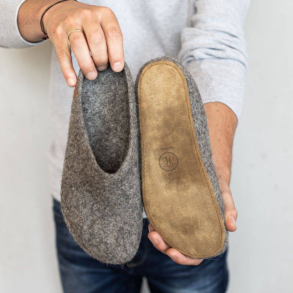 Original Haferl Filz Hausschuhe | Steinschaf grau Online Outlet