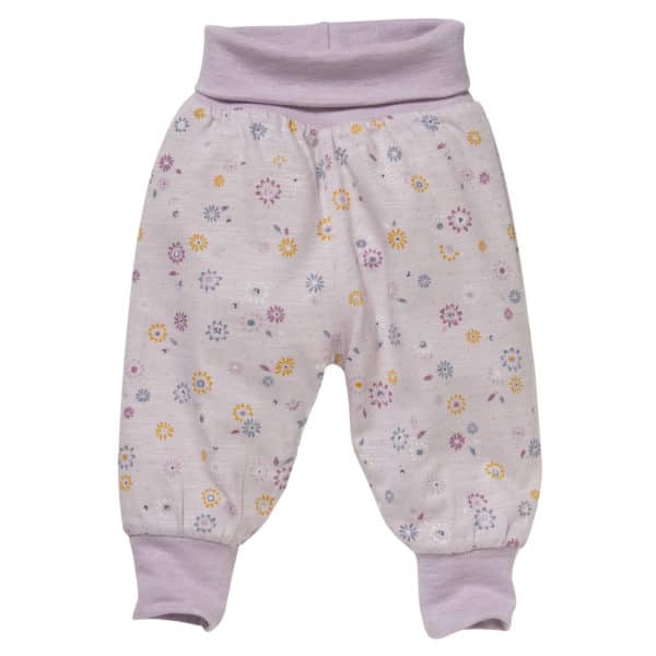 Pololo People Wear Organic Kinder Wendehose, beige-blass violett bedruckt, aus Bio-Baumwolle Lagerräumung