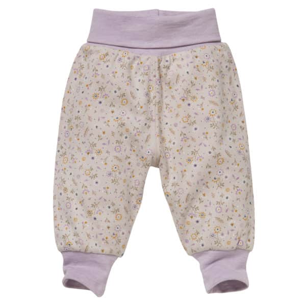 Pololo People Wear Organic Kinder Wendehose, beige-blass violett bedruckt, aus Bio-Baumwolle Lagerräumung
