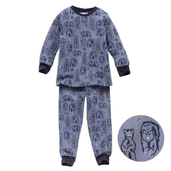 Pololo People Wear Organic Langarm-Pyjama “Grizzlybär”, blau/bedruckt, Baumwolle (Bio) Online Outlet