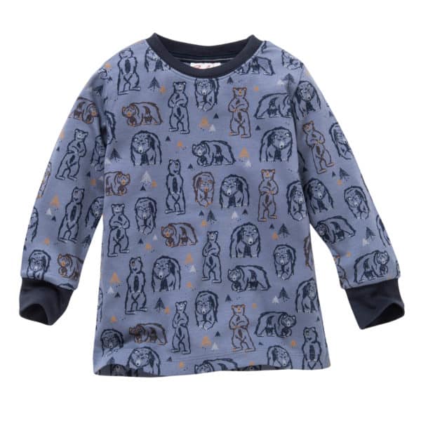 Pololo People Wear Organic Langarm-Pyjama “Grizzlybär”, blau/bedruckt, Baumwolle (Bio) Online Outlet