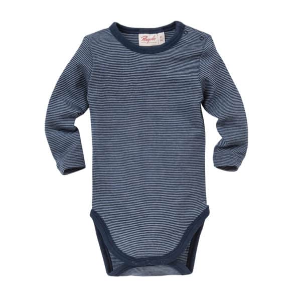 Pololo People Wear Organic Wolle-Seide Langarm-Body, dunkelblau geringelt Saisonale Angebote