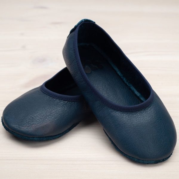 Pololo Hausschuh Ballerina Leder Blau Letzte 2 Tage