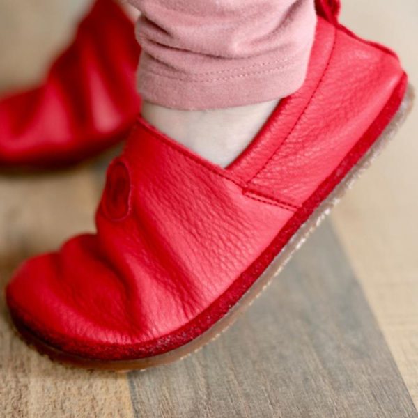 Pololo Barfußschuh Uni Leder Rot Verkauf