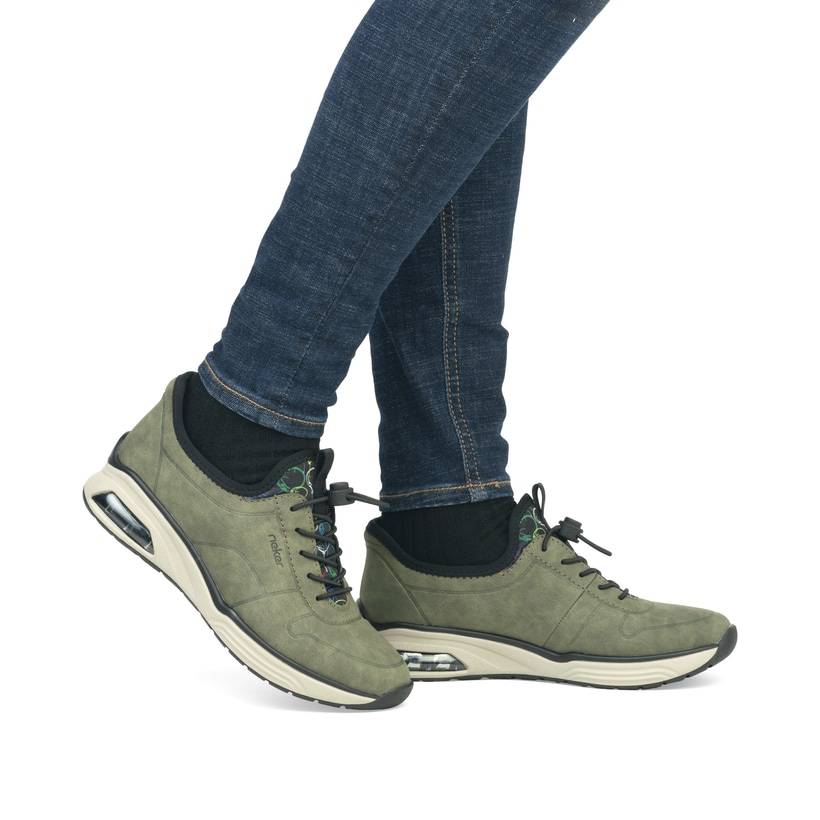 Rieker Artikelnummer M5651-54 Rieker Damen Slipper khaki-schwarz Kauf eins, bekomm eins gratis