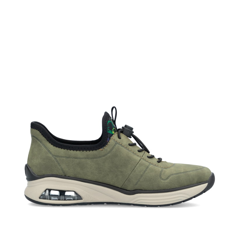Rieker Artikelnummer M5651-54 Rieker Damen Slipper khaki-schwarz Kauf eins, bekomm eins gratis