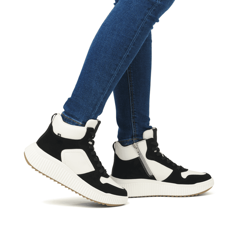 Rieker Artikelnummer W1770-60 Rieker Damen Sneaker High cremeweiß-schwarz Nur noch ein Tag übrig