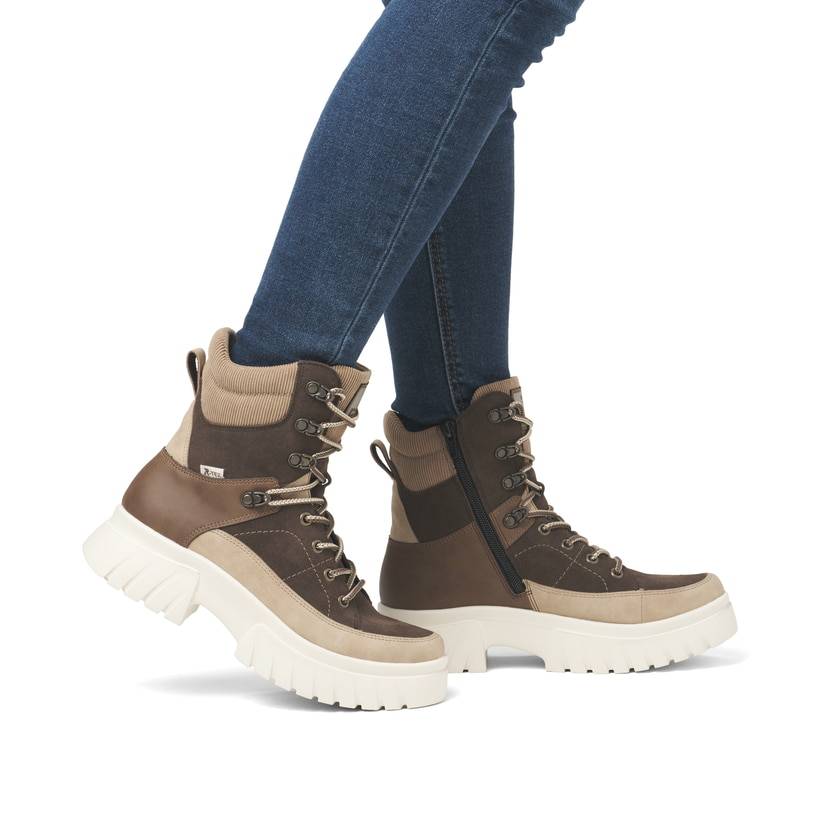 Rieker Artikelnummer W1871-25 Rieker Damen Schnürstiefel holzbraun-lehmbeige Riesige Rabatte