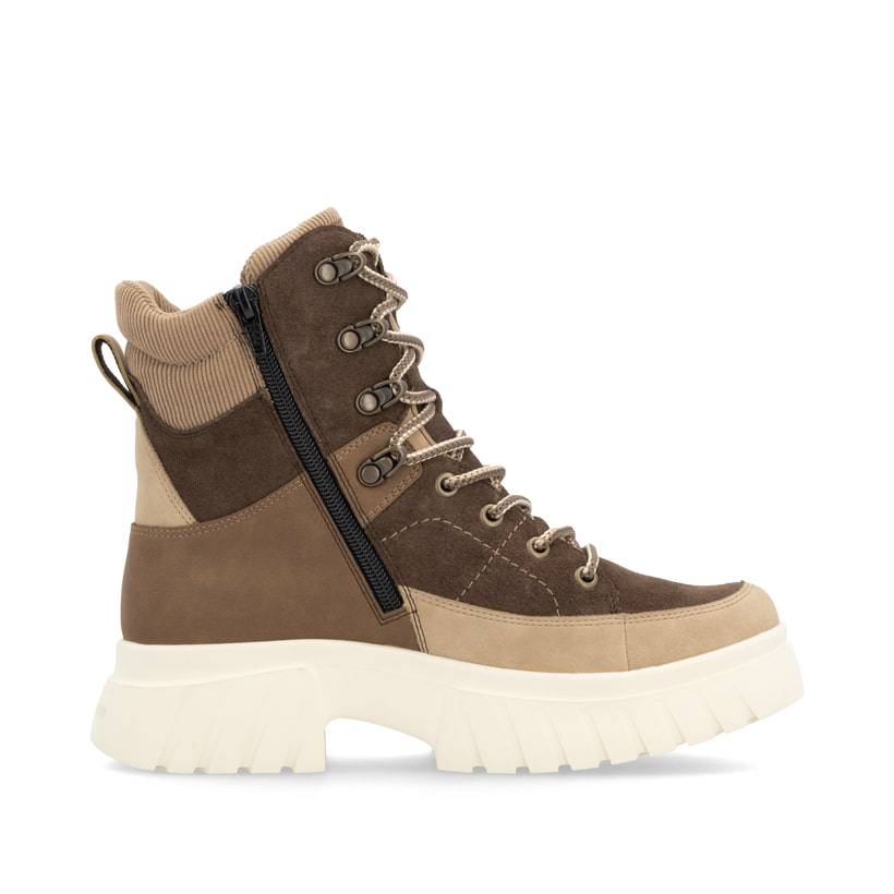 Rieker Artikelnummer W1871-25 Rieker Damen Schnürstiefel holzbraun-lehmbeige Riesige Rabatte