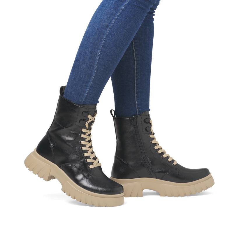 Rieker Artikelnummer W1870-00 Rieker Damen Schnürstiefel glanzschwarz Clearance-Verkauf