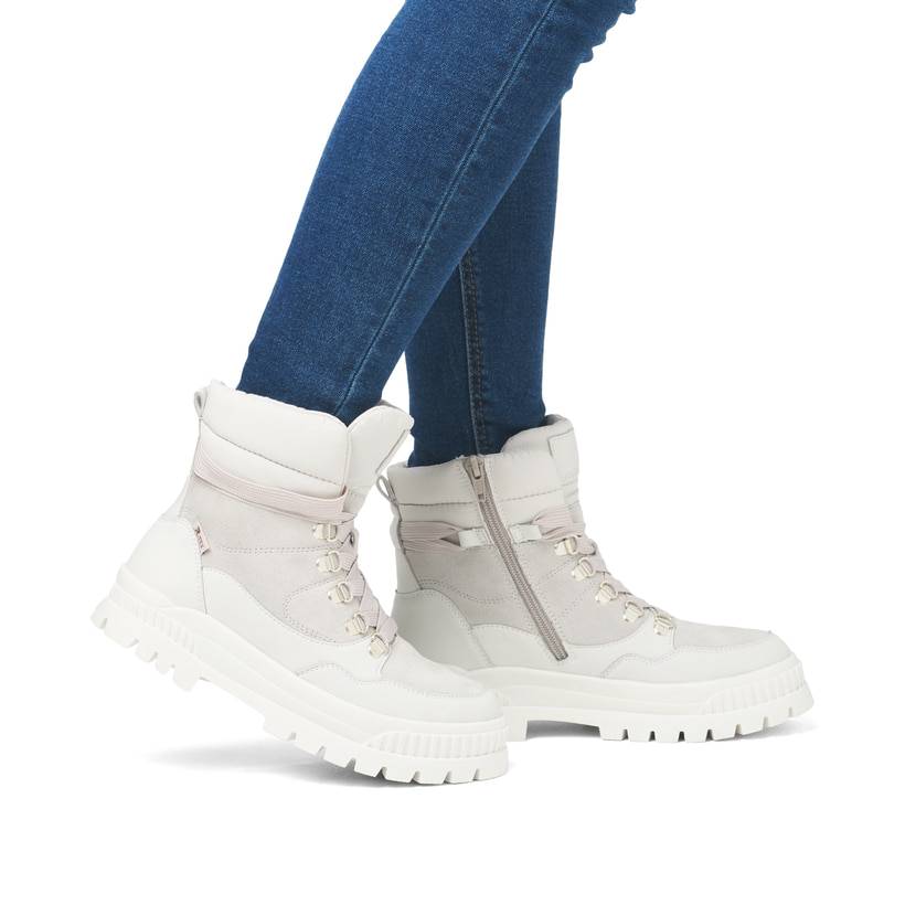 Rieker Artikelnummer W2171-80 Rieker Damen Schnürstiefel arktikgrau-cremeweiß Preisnachlass