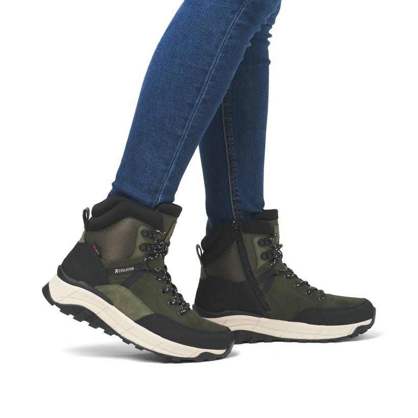 Rieker Artikelnummer W0072-54 Rieker Damen Schnürstiefel khaki-schwarz Weihnachtsangebot