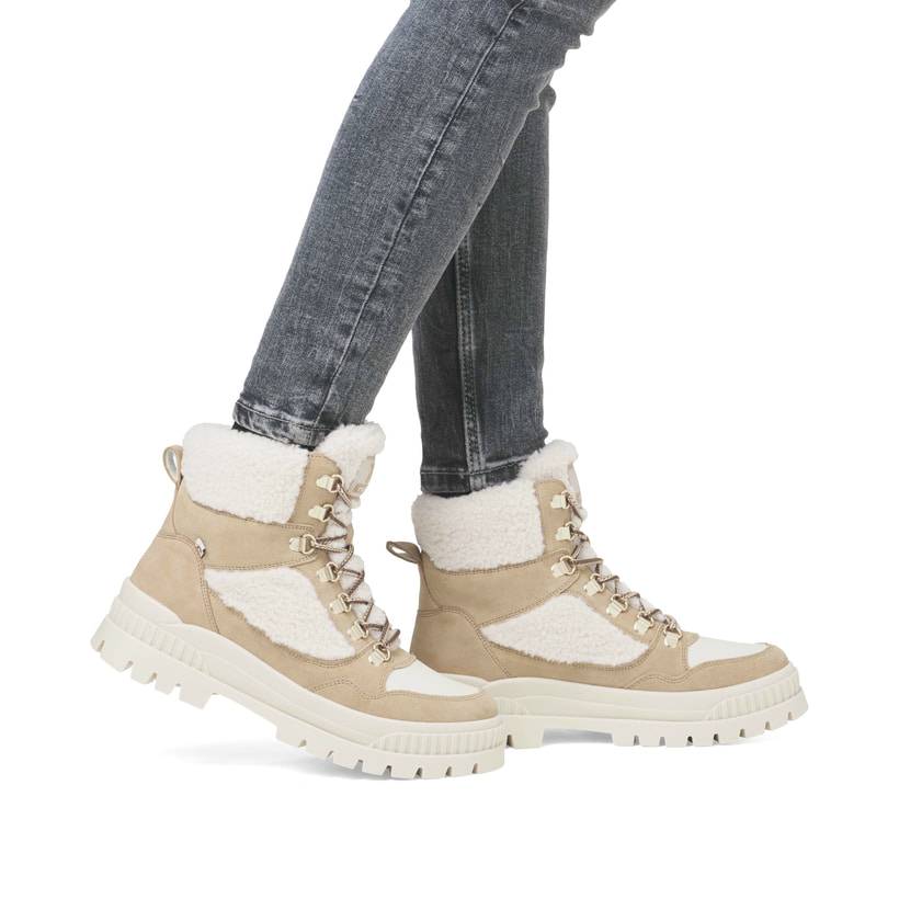 Rieker Artikelnummer W2173-62 Rieker Damen Schnürstiefel sandbeige-cremeweiß Osterangebot