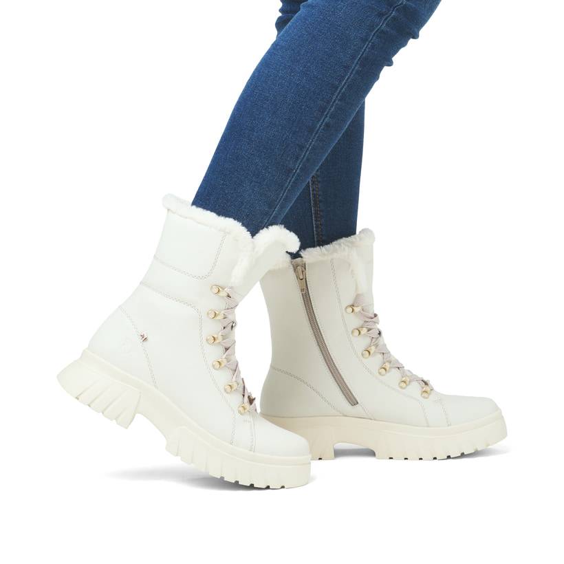 Rieker Artikelnummer W1874-80 Rieker Damen Schnürstiefel cremeweiß Heißer Verkauf