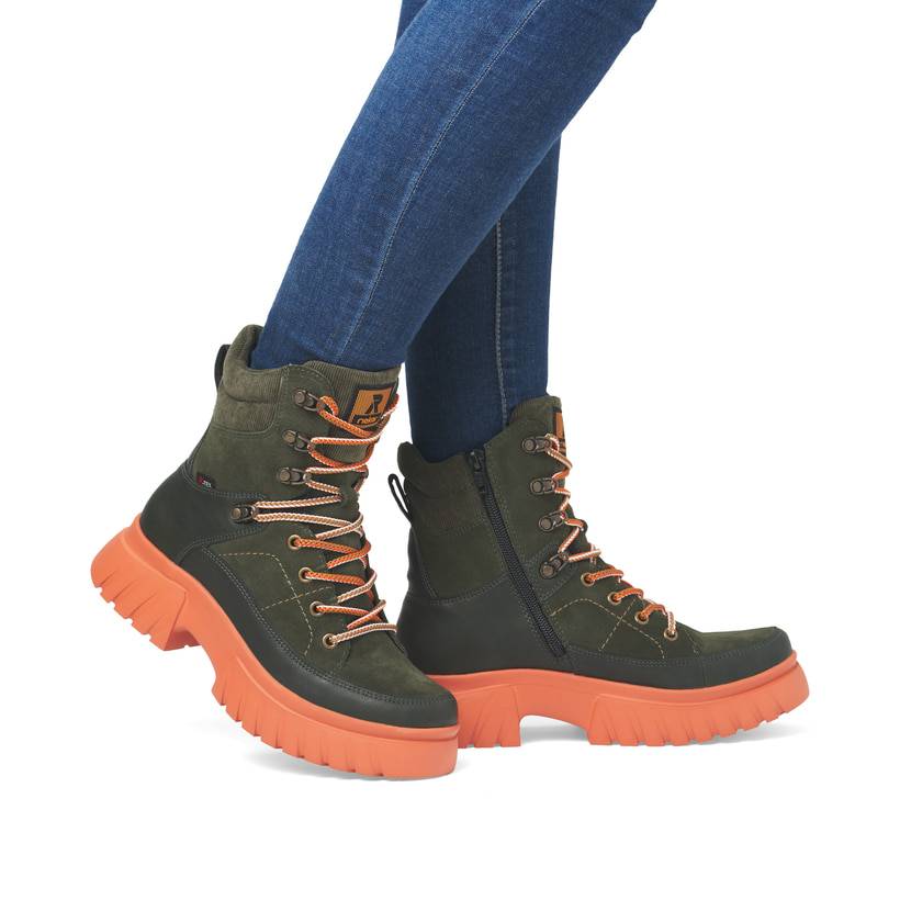 Rieker Artikelnummer W1871-54 Rieker Damen Schnürstiefel khaki-glutorange Rabatte dieses Monats