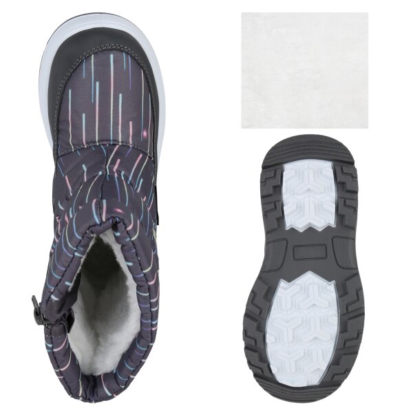 Stiefelparadies Kinder Winter Boots in Dunkelgrau Silber Muster Riesige Rabatte