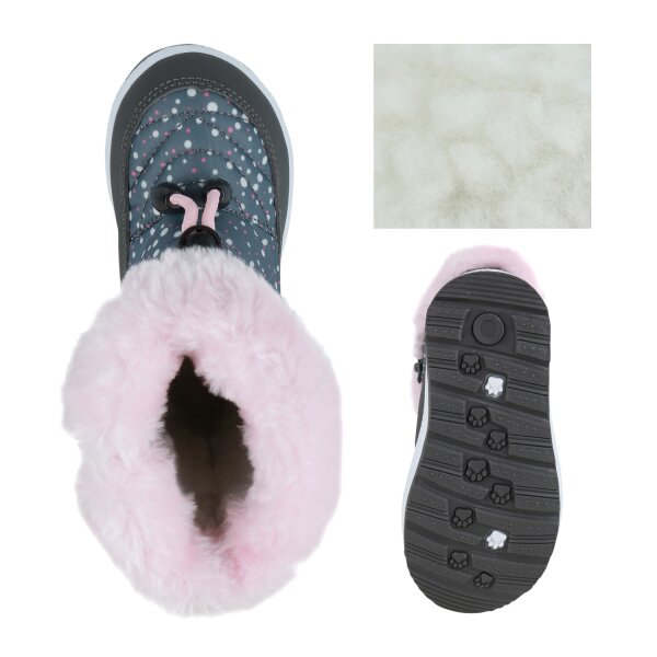 Stiefelparadies Kinder Winter Boots in Grau Rosa Weiss Muster zollfrei