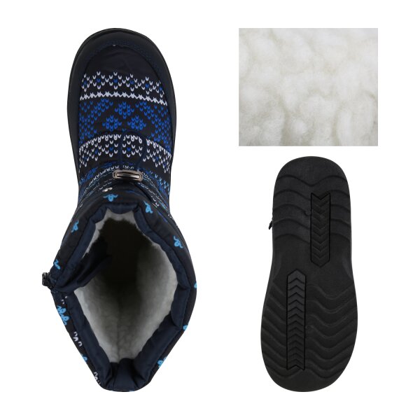 Stiefelparadies Kinder Winter Boots in Dunkelblau Hellblau Weiss Muster Rabatte dieses Monats