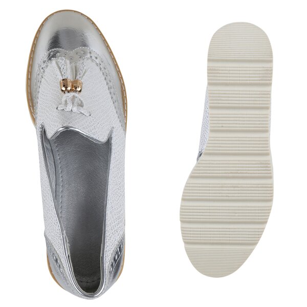 Stiefelparadies Damen Loafers in Silber im Angebot