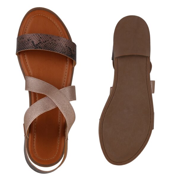 Stiefelparadies Damen Übergrößen Riemchensandalen in Rose Gold Fabrikpreis