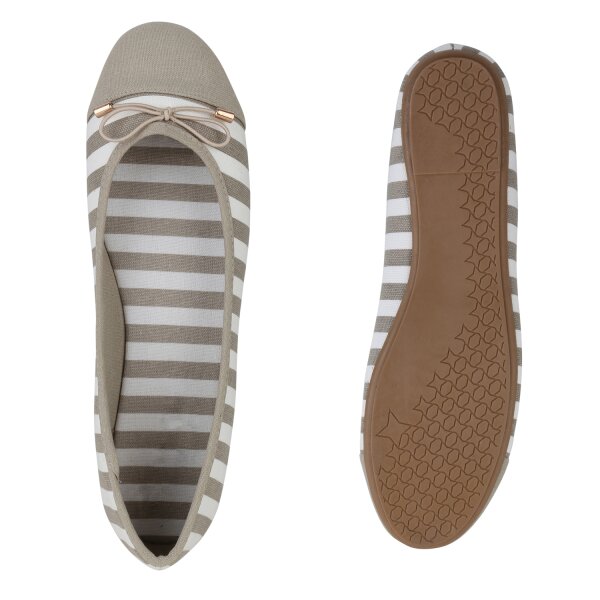 Stiefelparadies Damen Übergrößen Klassische Ballerinas in Grau Weiss Flash Sale