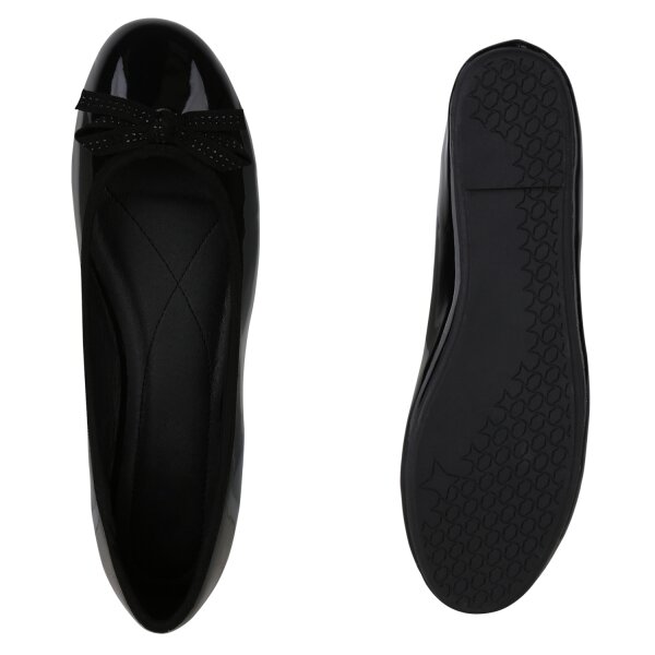 Stiefelparadies Damen Übergrößen Klassische Ballerinas in Schwarz Lack Exklusivangebot