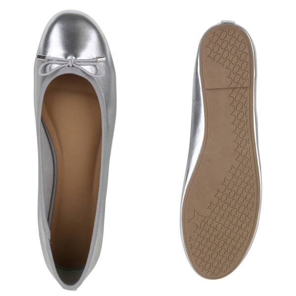 Stiefelparadies Damen Übergrößen Klassische Ballerinas in Silber Preisnachlass