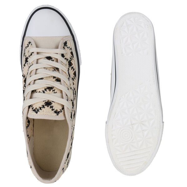 Stiefelparadies Damen Übergrößen Sneaker Low in Beige Schwarz Vatertagsangebot