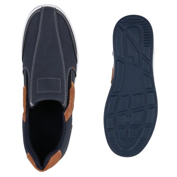 Stiefelparadies Herren Slip Ons in Dunkelblau Hellbraun Jubiläumsangebot
