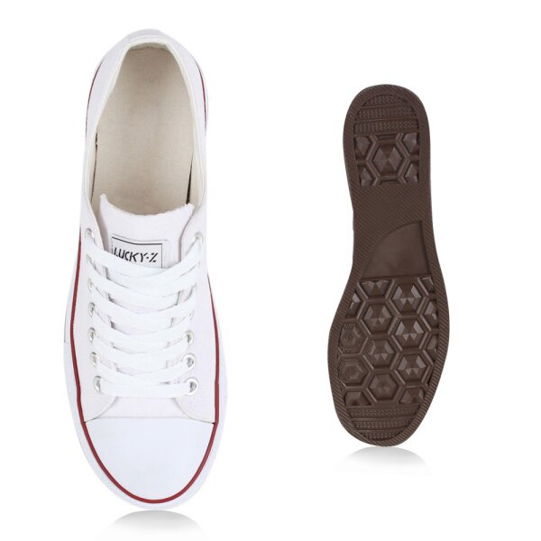 Stiefelparadies Herren Sneaker low in Weiss Rotstreifen Lucky Wochenangebot