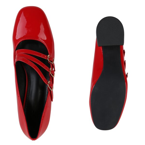 Stiefelparadies Damen Mary Janes in Rot Lack Letzter Tag