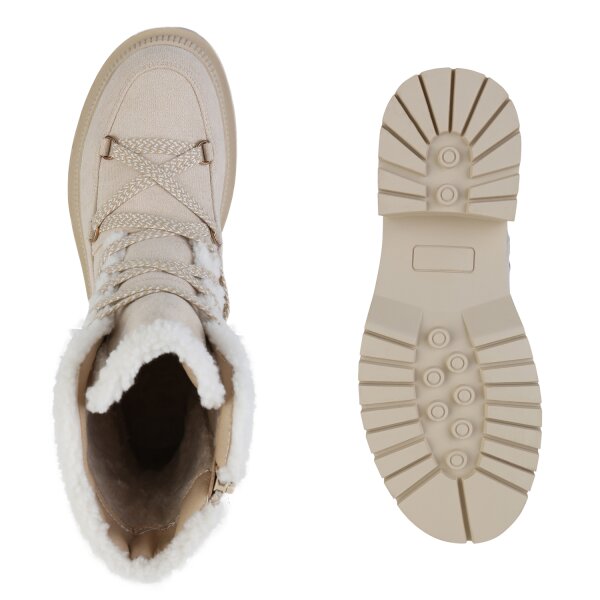 Stiefelparadies Damen Schnürstiefeletten in Beige Bis zu 50% Rabatt