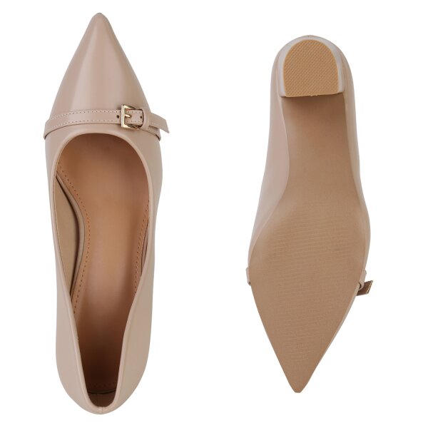 Stiefelparadies Damen Spitze Pumps in Beige Nur für heute