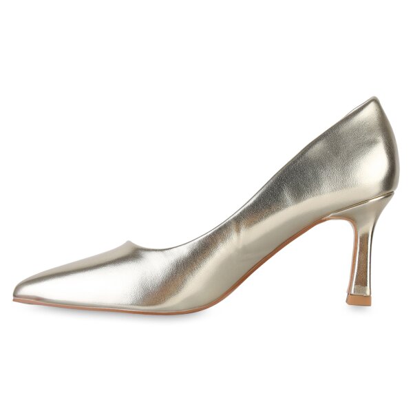 Stiefelparadies Damen Spitze Pumps in Gold Sonderangebot der Fabrik