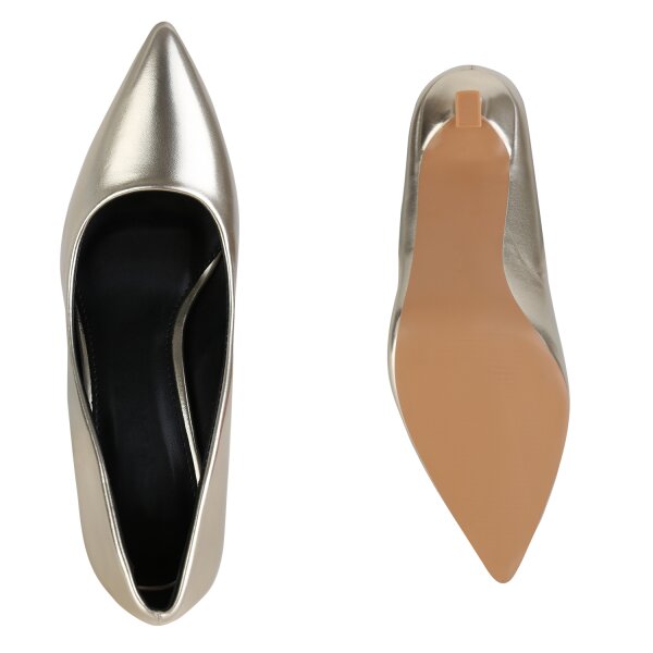 Stiefelparadies Damen Spitze Pumps in Gold Sonderangebot der Fabrik