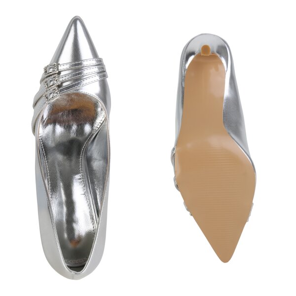 Stiefelparadies Damen Spitze Pumps in Silber Discount Store für neue Produkte