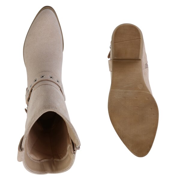 Stiefelparadies Damen Cowboy Boots in Beige Velours Super Rabatt