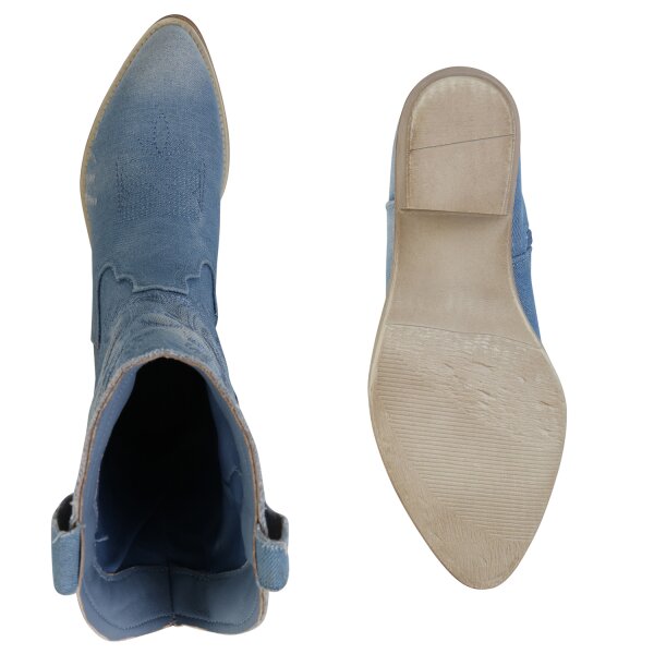Stiefelparadies Damen Cowboy Boots in Hellblau Riesige Rabatte