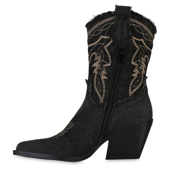 Stiefelparadies Damen Cowboy Boots in Schwarz Kostenloser Versand international