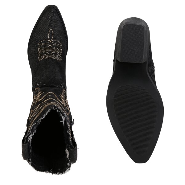 Stiefelparadies Damen Cowboy Boots in Schwarz Kostenloser Versand international