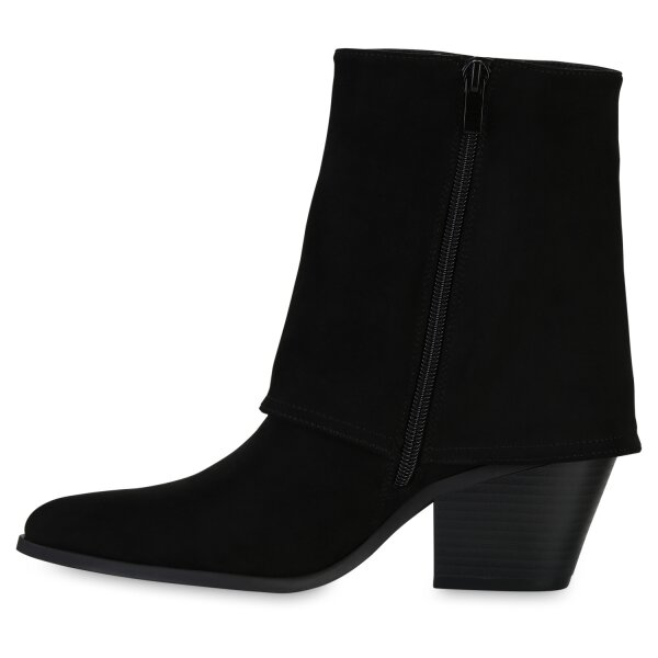 Stiefelparadies Damen Cowboy Boots in Schwarz Velours