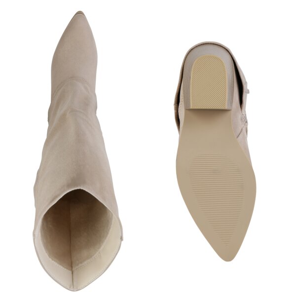 Stiefelparadies Damen Cowboystiefel in Beige Velours Speichern exportieren