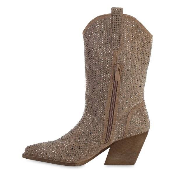 Stiefelparadies Damen Cowboystiefel in Khaki