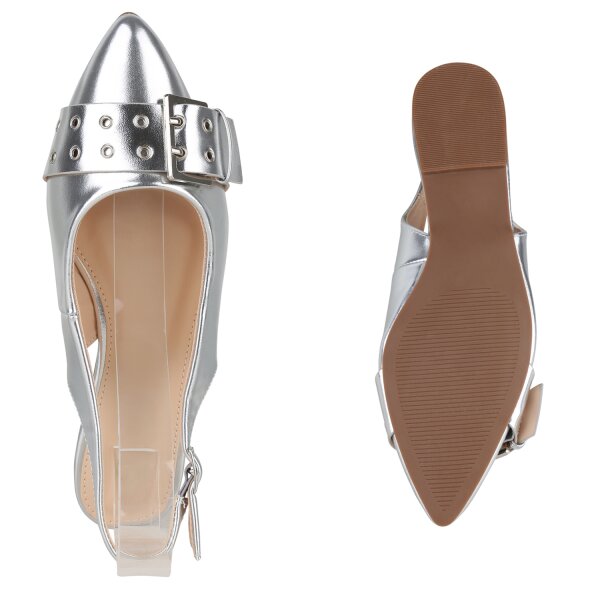Stiefelparadies Damen Sling Ballerinas in Silber zollfrei
