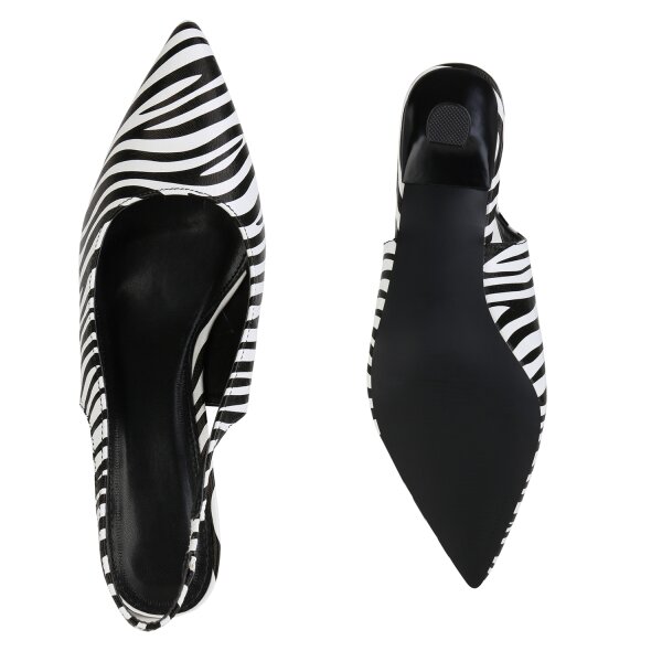 Stiefelparadies Damen Slingpumps in Schwarz Weiss Zebra 2025