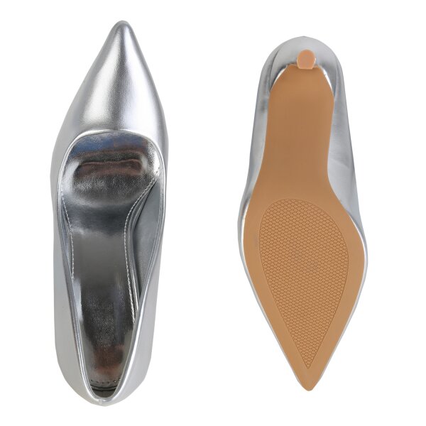 Stiefelparadies Damen Spitze Pumps in Silber Outlet
