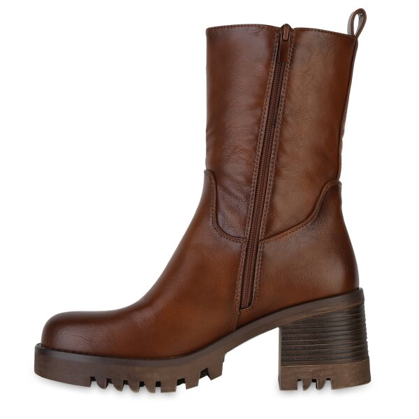 Stiefelparadies Damen Klassische Stiefeletten in Hellbraun Günstiger Verkauf
