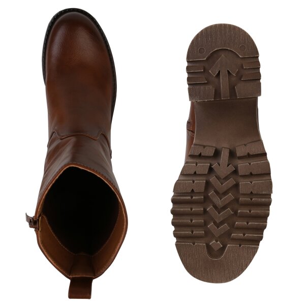 Stiefelparadies Damen Klassische Stiefeletten in Hellbraun Günstiger Verkauf